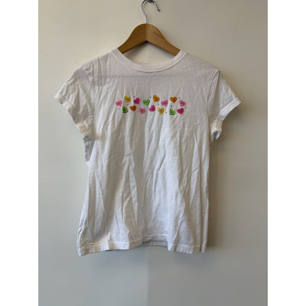 Vintage‎ Love Sweet Love Shirt  Medium White Candy Heart Baby Tee Valentines